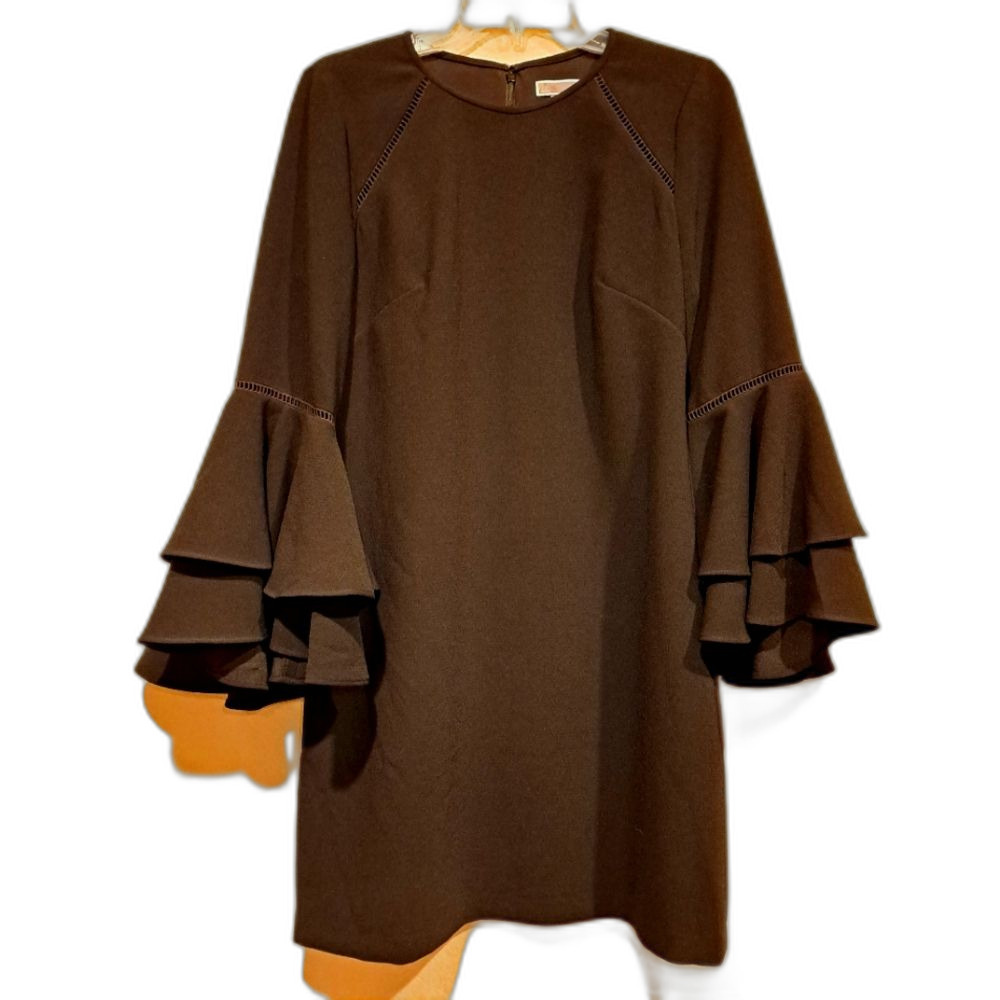 Chelsea 28 Nordstrom Black Mini Dress Lined Flutter Bell Ruffle Long Sleeve sz 8